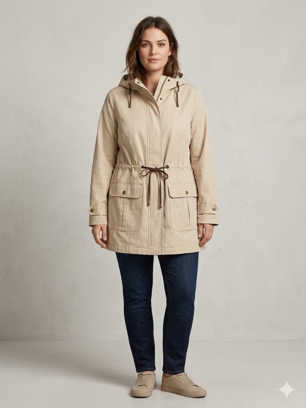 Zara Light Beige Hooded Utility Parka